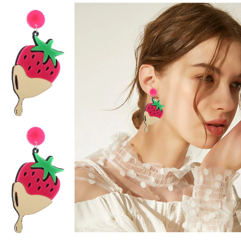 Acrylic Vegetables Fruits Summer Earrings For Girls Cute Cartoon Dragon Strawberry Watermelon Broccoli Pineapple Lemon Earrings