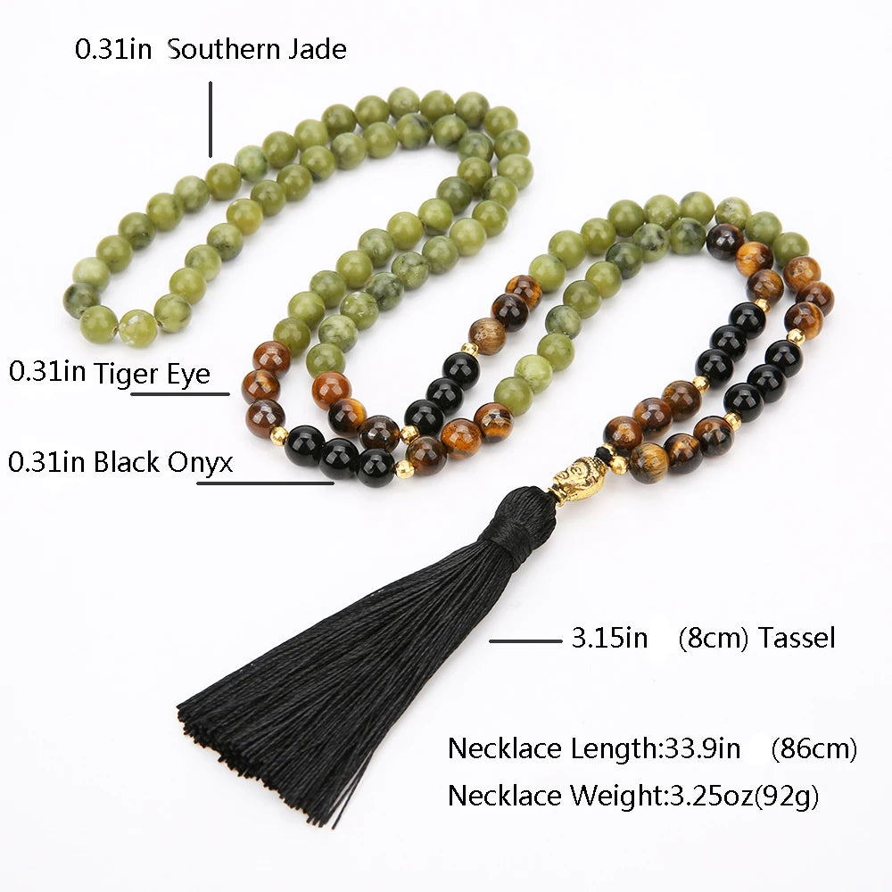 Tiger Eye Black Onyx 108 Mala Necklace Jewelry