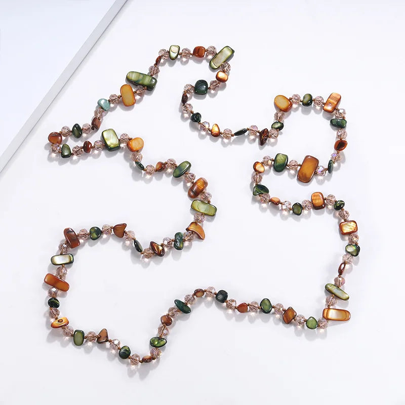 Artistic Multi Color Shell Extra Long Layered Necklace