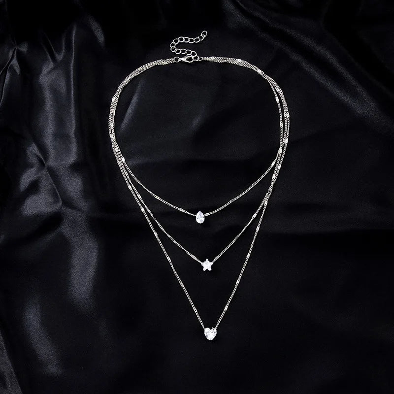 Trendy Zircon Pendant Multilayer Boho Choker Necklace