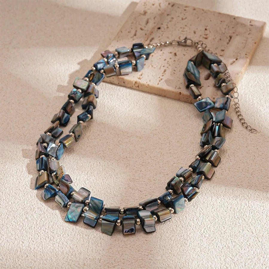 Irregular Shell Bead Double Layer Long Necklace Jewelry