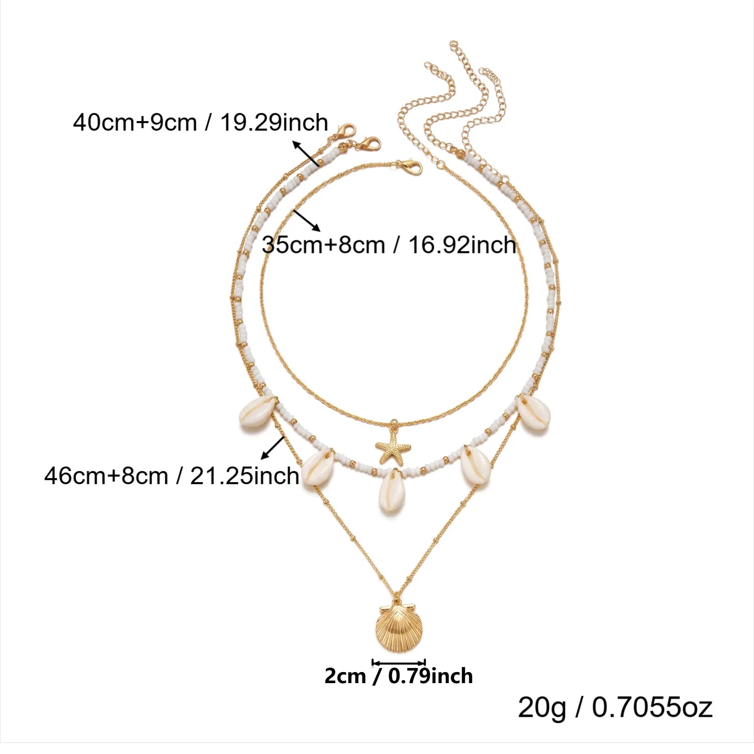 Dainty Shell, Starfish and Rice Bead Layered Clavicle Necklace