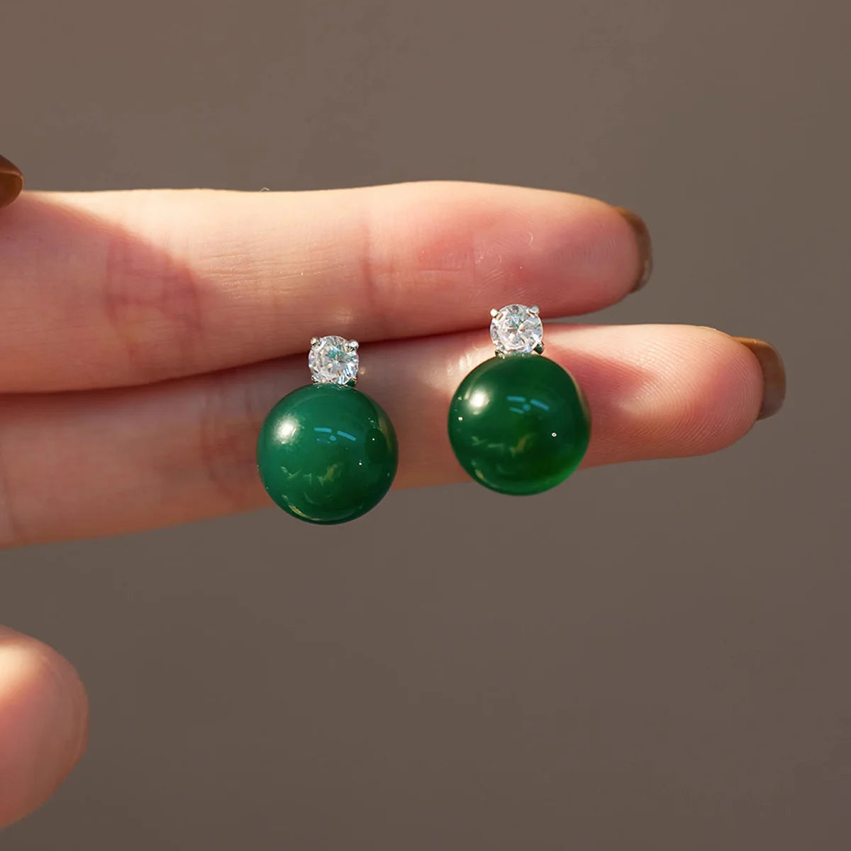 Green Jade & CZ Drop Earrings, Luxury Natural Stone Office Boho Jewelry