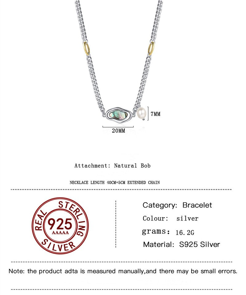 925 Sterling Silver Abalone Shell Necklace French Light Luxury Irregular Baroque Freshwater Pearl Necklace Women Fine Jewelry