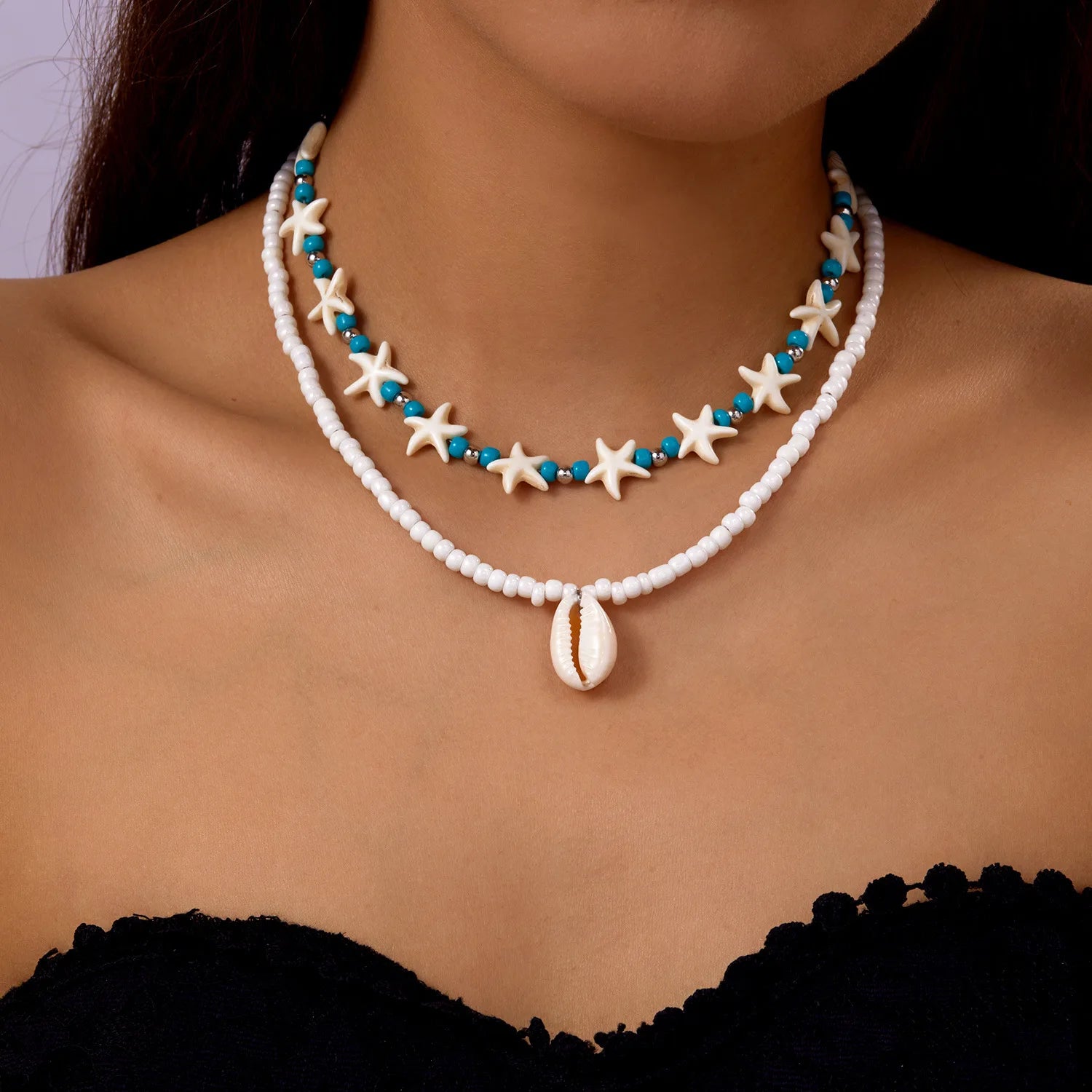 Beach Seashell and Starfish Handmade Beaded Boho Choker