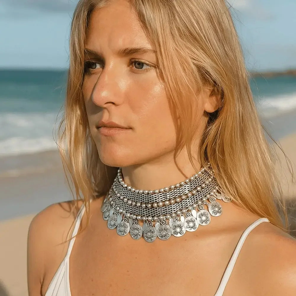 Chunky Coin Tassel Layered Necklace Jewelry