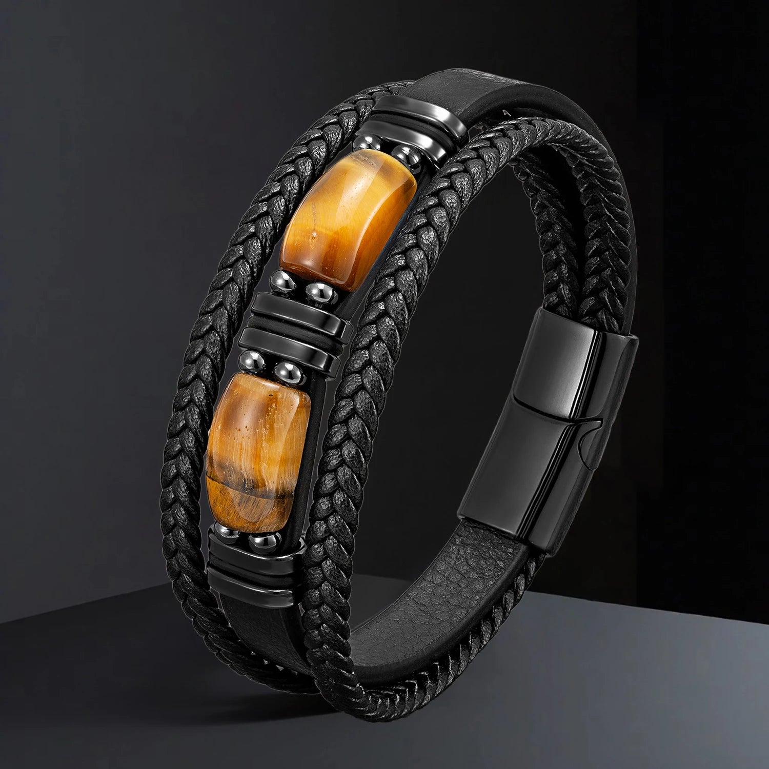 Natural Stone Leather Wrap Bracelet