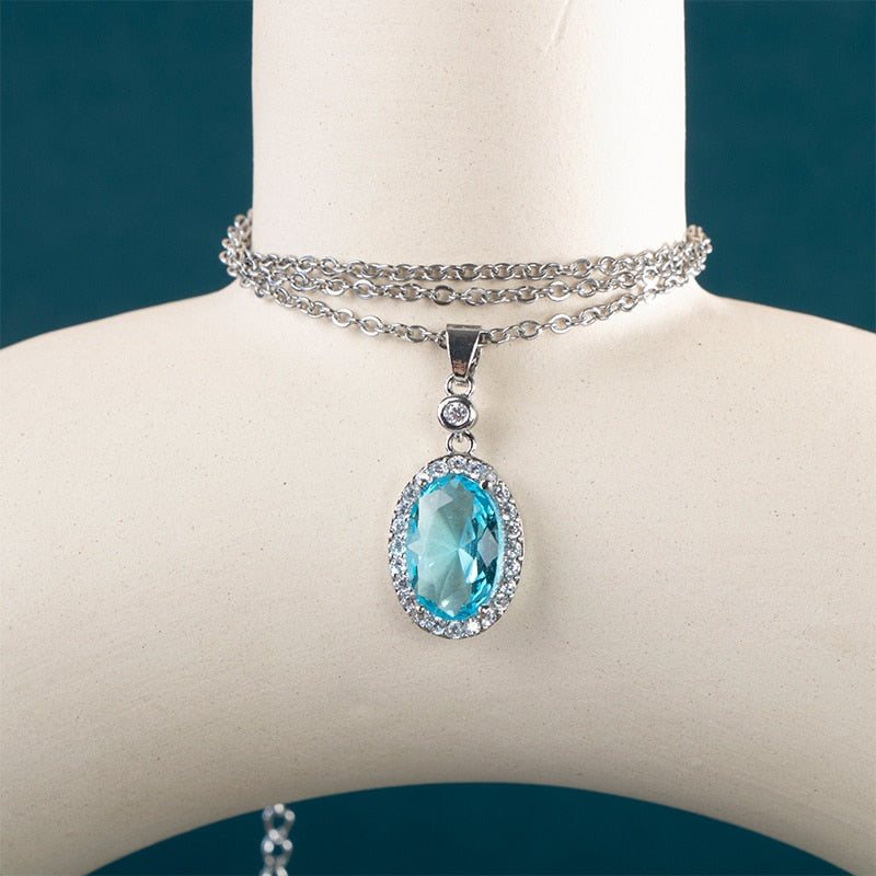 JoiasHome Fashion Silver 925 Jewelry For Women 6*8mm Oval Aquamarine Pendant Necklace Female Wedding Clavicle Chain Gift