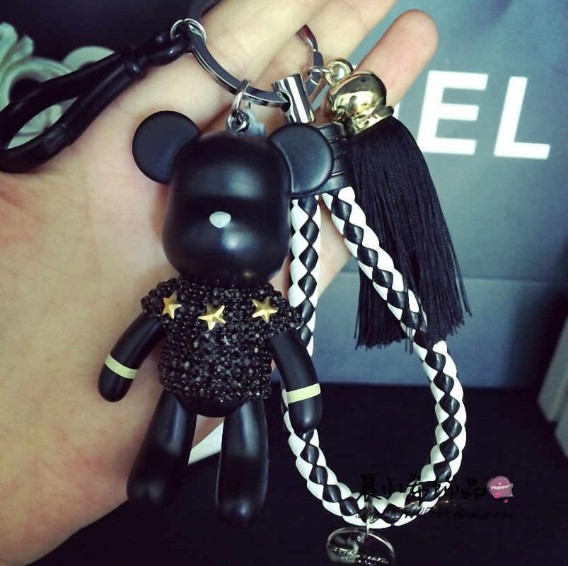 Bomgom Tassels Cartoon Popobe Gloomy Bear Keychain Cute Bag Charm Holder Cartoon Resin Key Chain Rhinestone Keychain