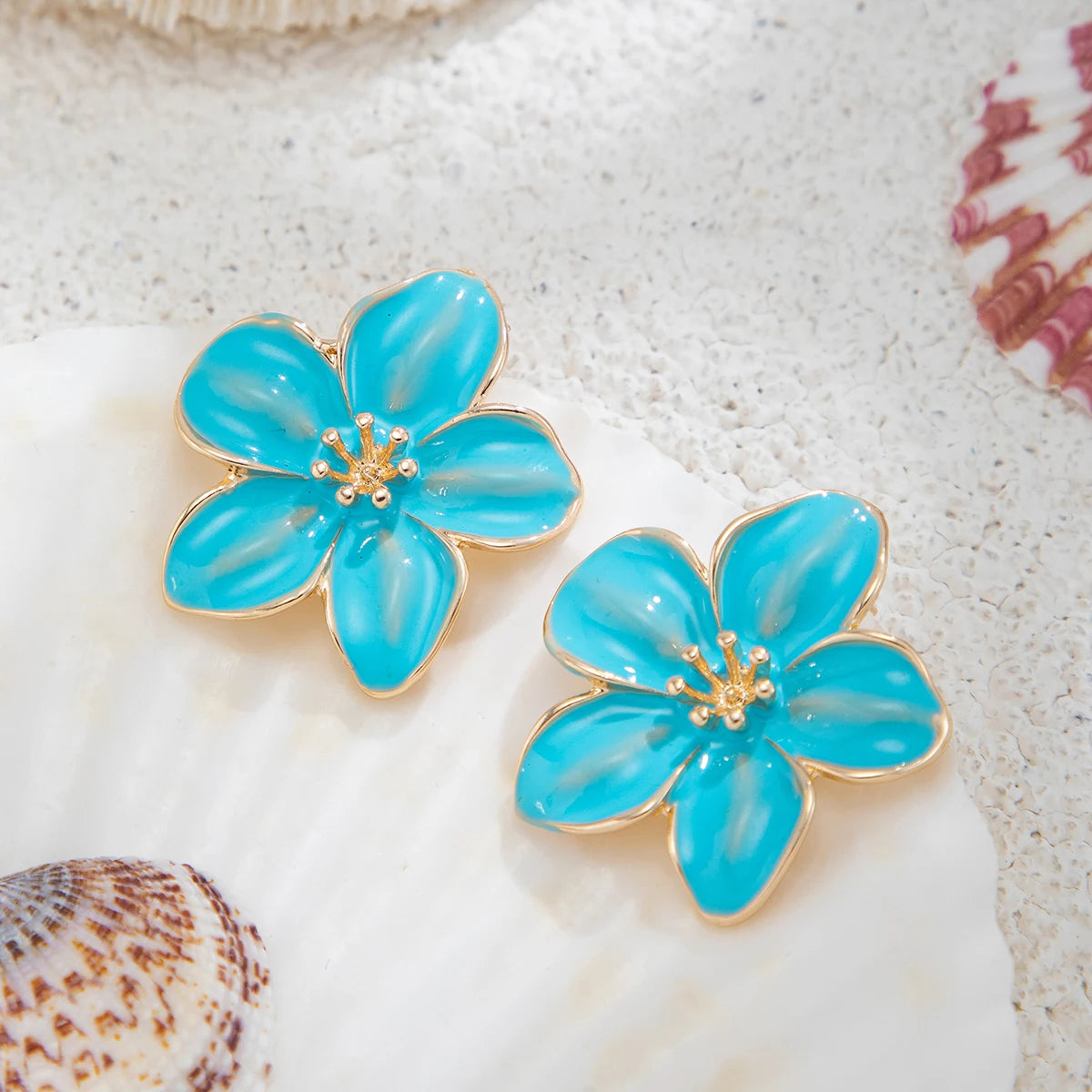 Enamel Petal Flower Stud Earrings Jewelry