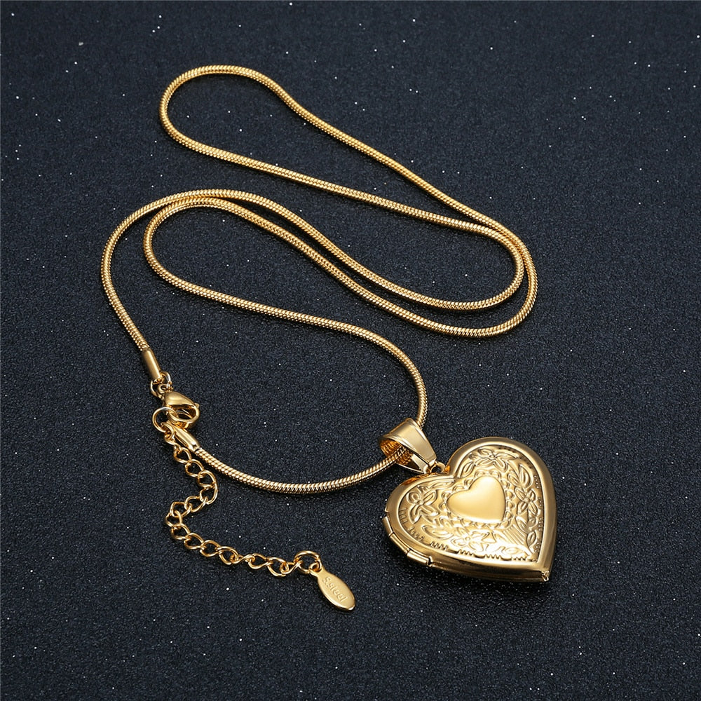Choker Photo Frame Necklaces Stainless Steel Chain Picture Women Necklaces Heart Locket Pendant Family Image Annivers Gift