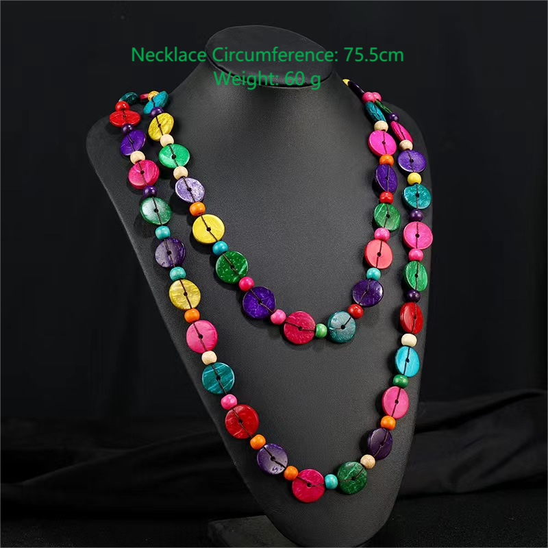 Bohemian Necklace for Women Personalized Exaggerated Ethnic Color Coconut Shell Wooden Necklace Girls Vacation Party Trendy Gift