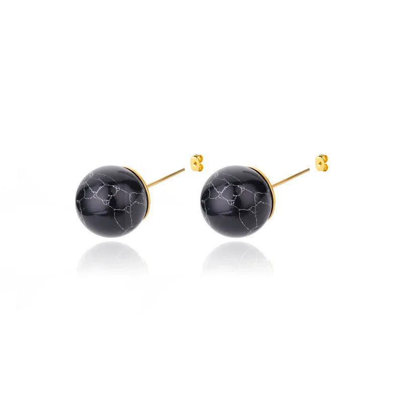 1 Pair Natural Stone Stud Earrings For Women Men Round Turquoises Tiger Eye Lapis Lazuli Beads Earring Fashion Jewelry Gift - Charlie Dolly