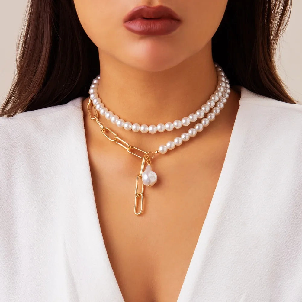 Irregular Pearl Multilayer Choker Necklace Jewelry