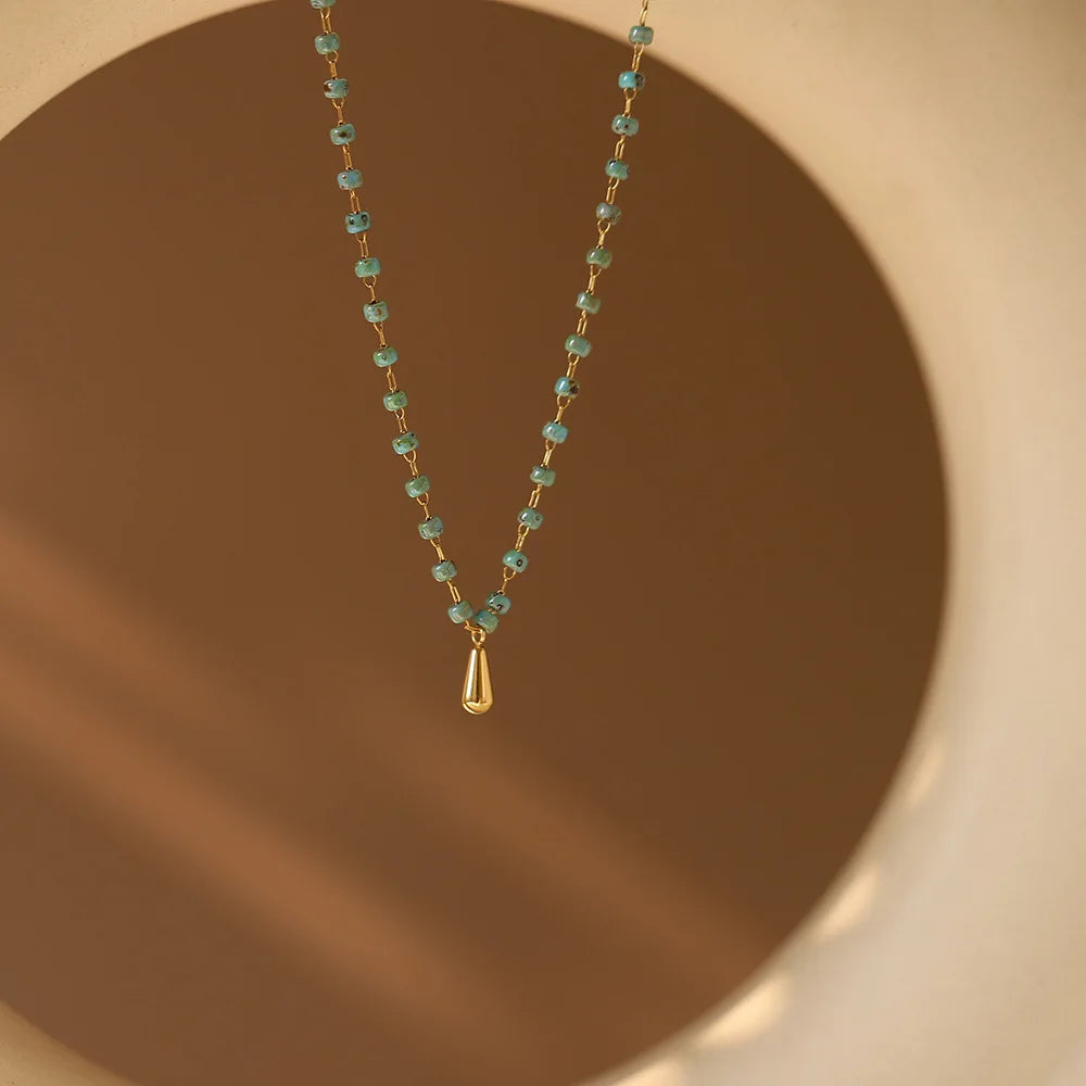 Stainless Steel Bead Chain Water Drop Necklace Jewelry