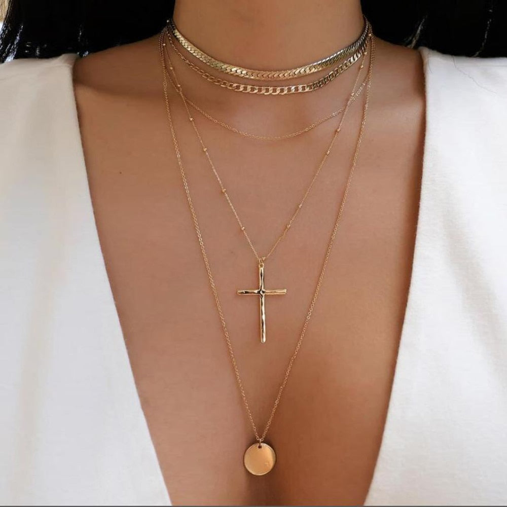 bls-miracle Bohemia Gold Color Multiple Styles Necklace For Women Multi-Layer Crystal Pendant Necklaces Set Jewelry Gifts