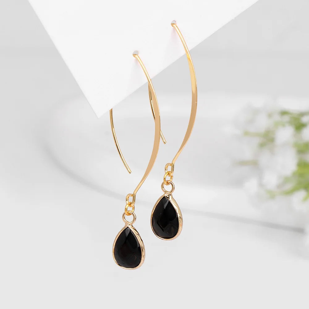 Natural Stone Teardrop Dangle Earrings, Amethyst Rose Quartz Elegant Party Jewelry