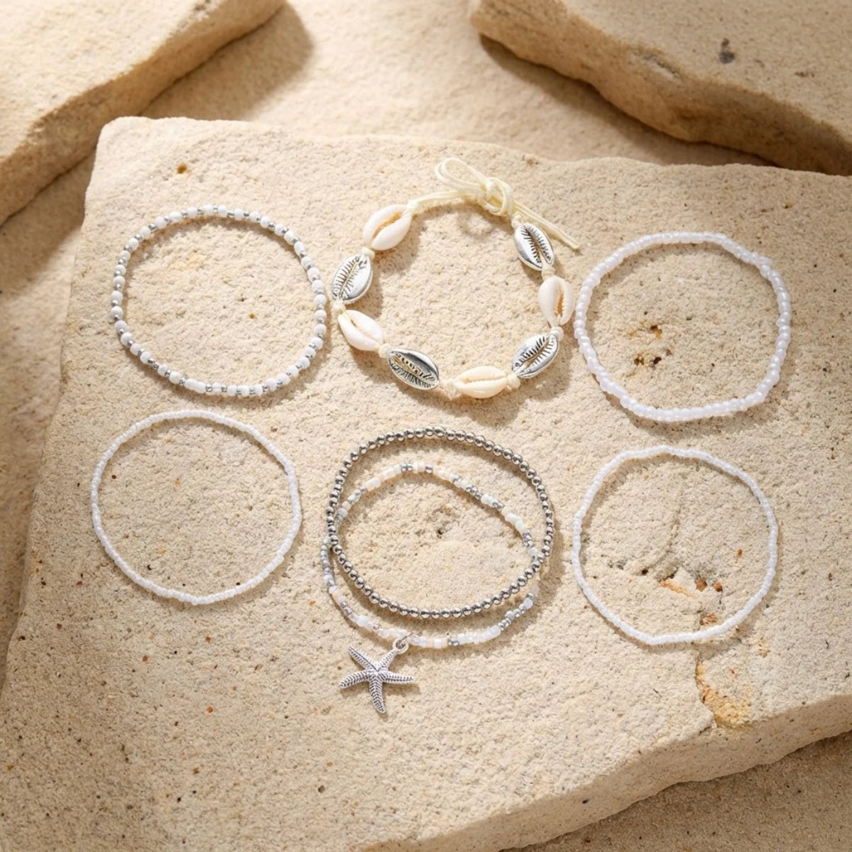 Starfish Tassel and Shell Multilayer Boho Anklet