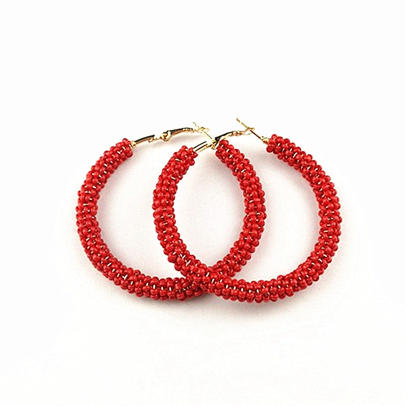 Bohemian Colorful Round Rice Beads Drop Earrings for Women Fashion Multicolor Handmade Dangle Earrings Female Party Jewelry Gift