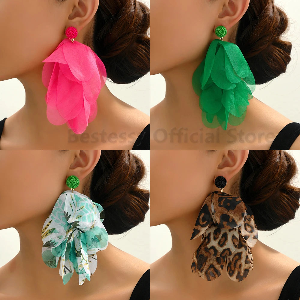 Cotton Flower Petal Beaded Tassel Earrings Jewelry