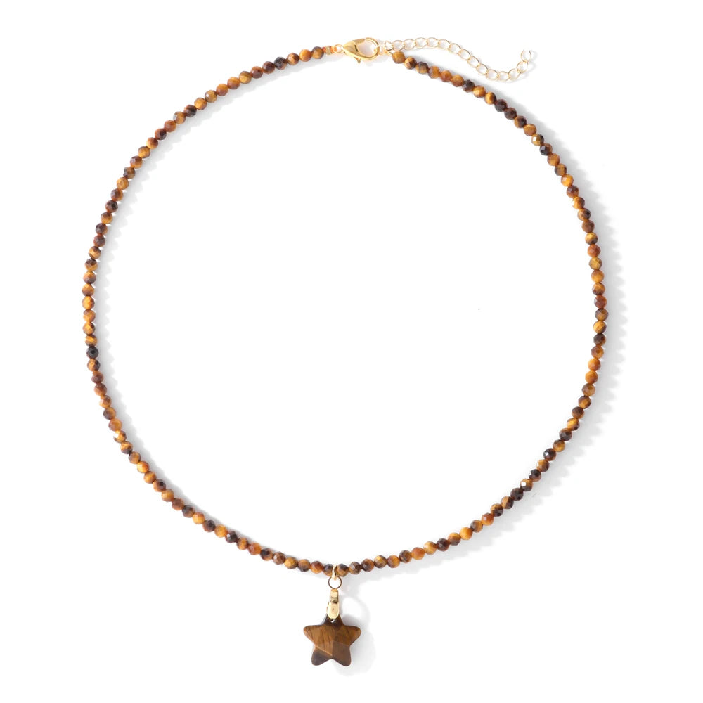 Fashion Boho Beads Necklace Star Shape Natural Stone lapis lazuli Tiger Eye Quartz Beaded Choker for Women Men Jewelry Gift - Charlie Dolly