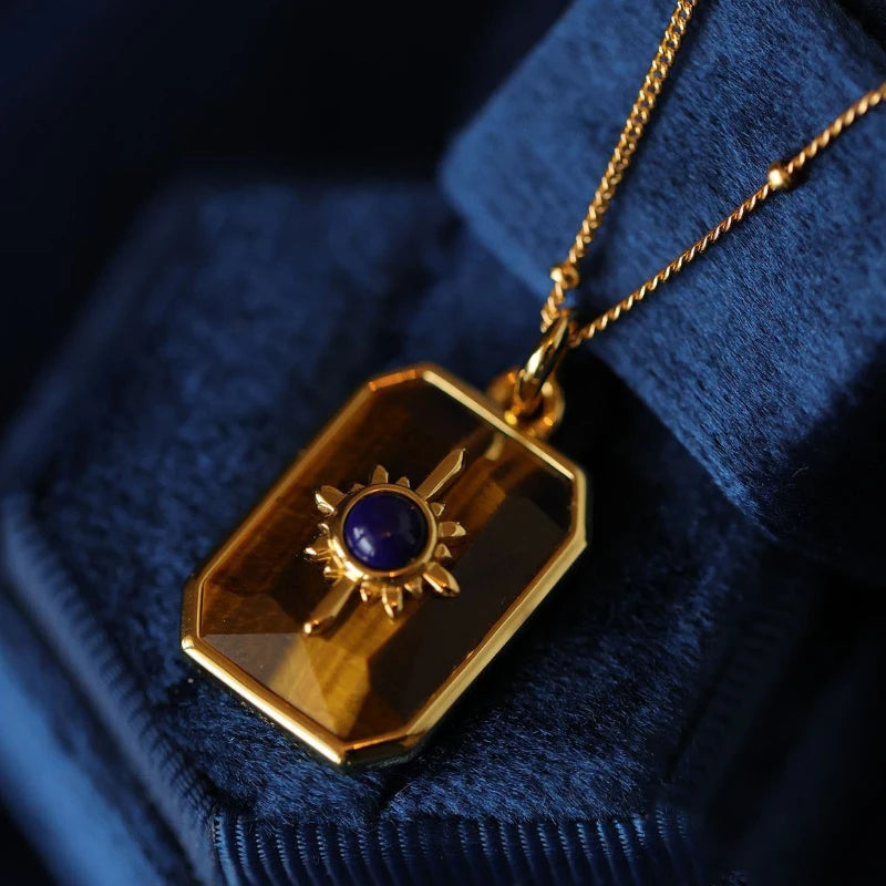 Creative Design Retro Tiger Eye Stone Necklace for Women Unique Simplicity Light Luxury lapis lazuli Blue Collar Chain Jewelry - Charlie Dolly
