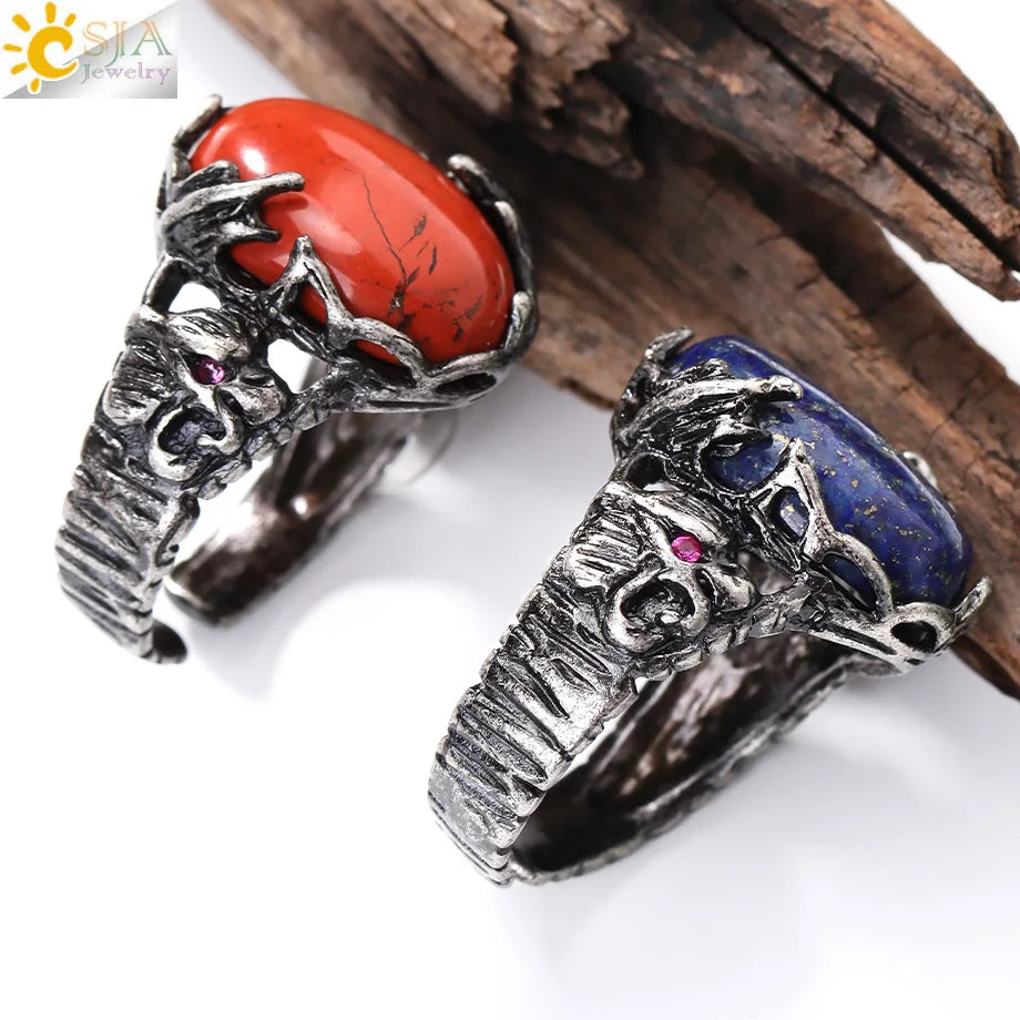 CSJA Vintage Silver Rings Natural Stone Amethyst Ring for Women Adjustable Design Handmade Fashion Jewelry Boho Accessories H765 - Charlie Dolly
