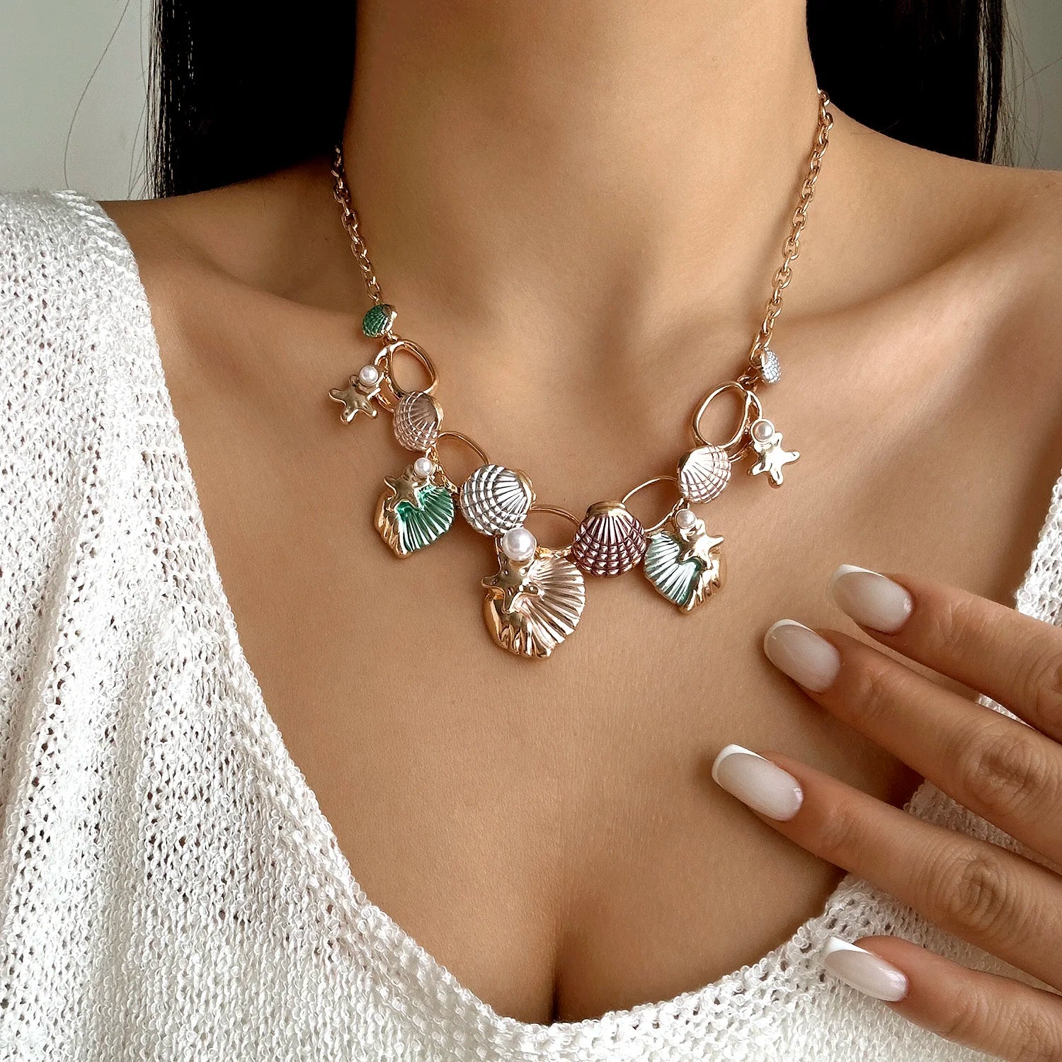 Starfish, Coral and Pearl Zircon Choker, Bracelet or Earring Set