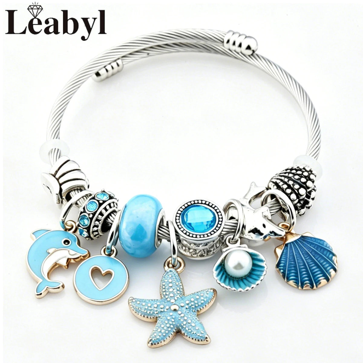 Dolphin Starfish and Shell Enamel Charm Bracelet