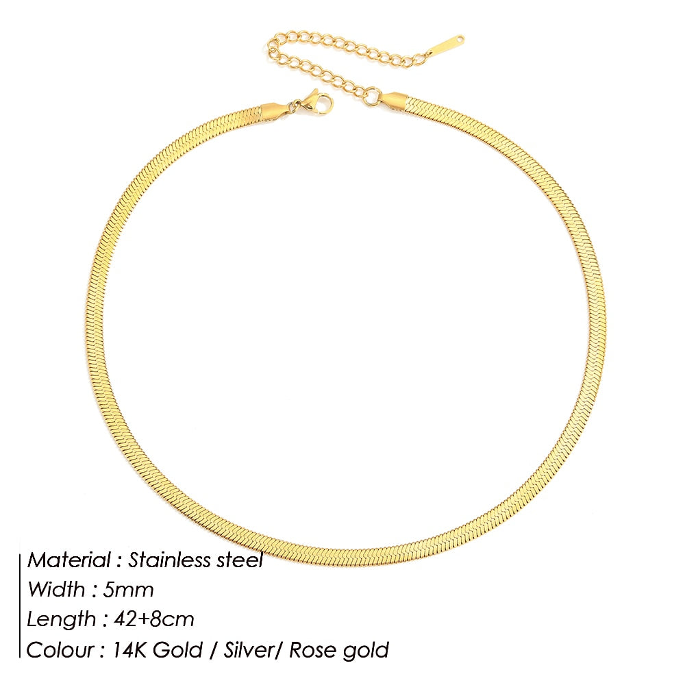 Hot Fashion Unisex Snake Chain Women Necklace Choker Stainless Steel Herringbone Gold Color Chain Necklace For Women Jewelry