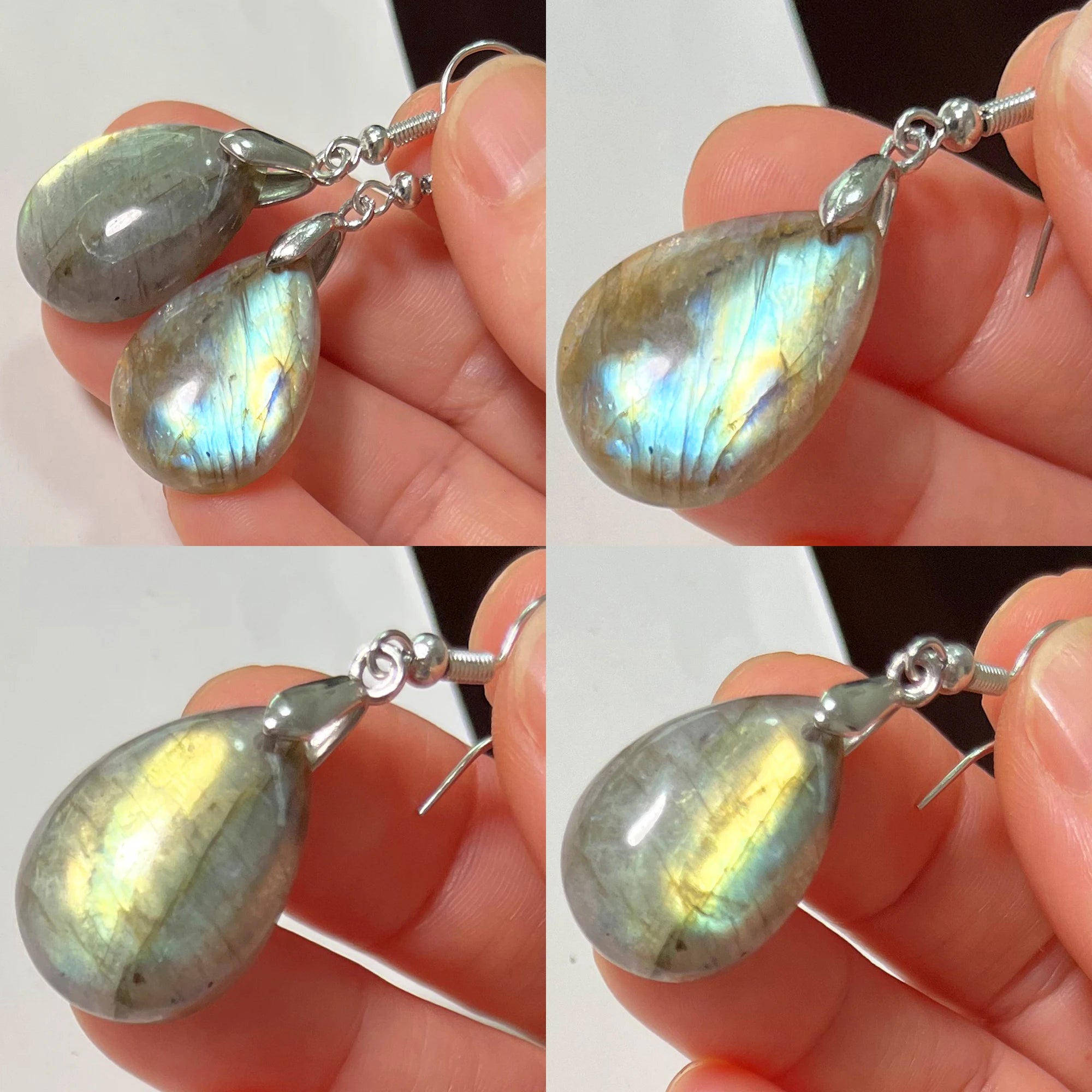 Blue Labradorite Pendant & Earrings Set, Raw Natural Stone Unisex Boho Jewelry