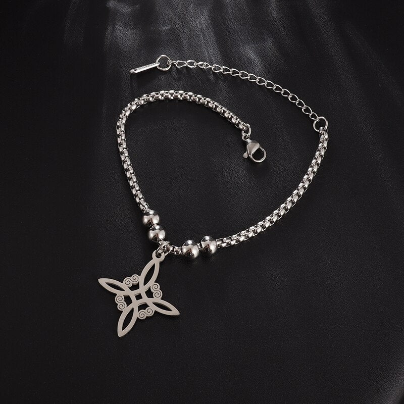 Silver Color Witch Knot Necklace for Women Stainless Steel Choker Necklaces Vintage Amulet Protection Supernatural Jewelry Sets