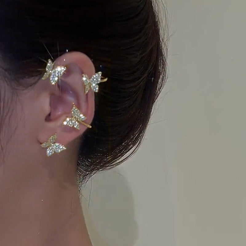 Trendy Bohemian No Piercing Crystal Rhinestone Ear Cuff Earrings for Women Wrap Stud Clip Earrings Girl Earrings Jewelry Bijoux
