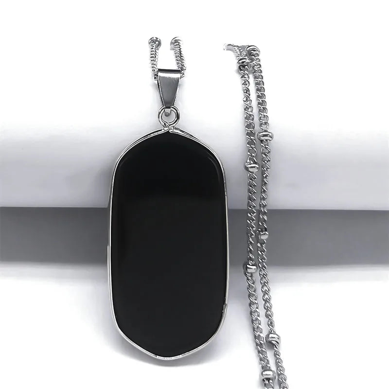 Black Obsidian Geometric Lucky Pendant Necklace Women Boho Natural Stone Stainless Steel Silver Color Necklaces Jewelry NA145S04 - Charlie Dolly