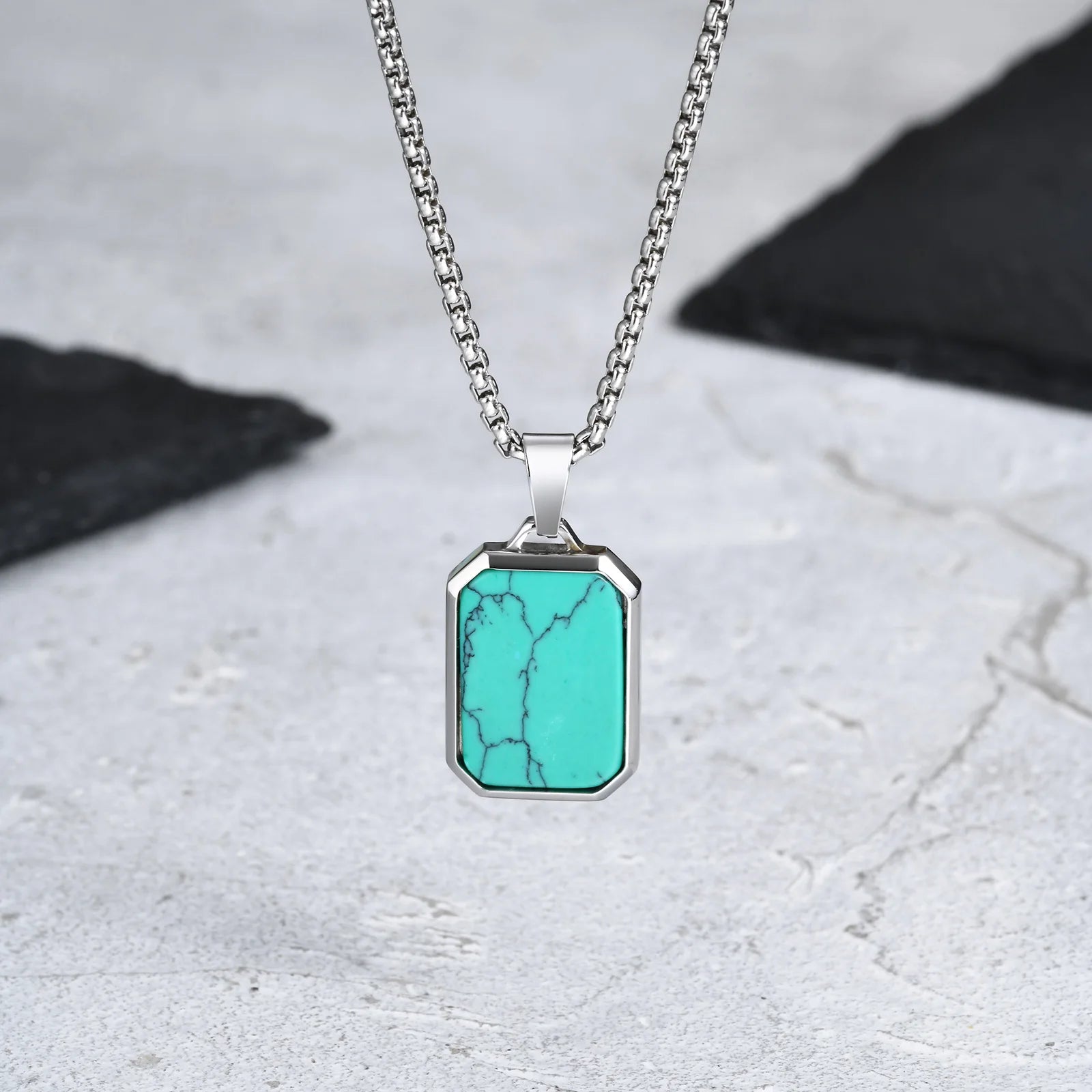 Natural Stone and Stainless Steel Hip Hop Pendant Necklace for Men