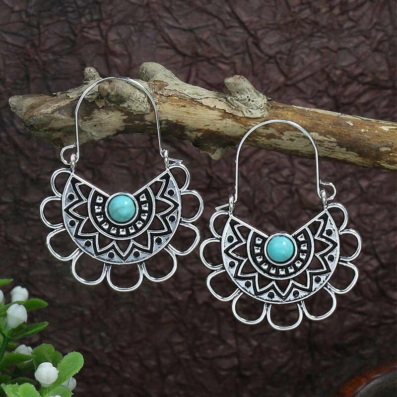 53 Styles Bohemian Vintage Tibetan Silver Geometric Drop Earrings For Women Ethnic Blue Stone Tassel Dangle Earrings Jewelry