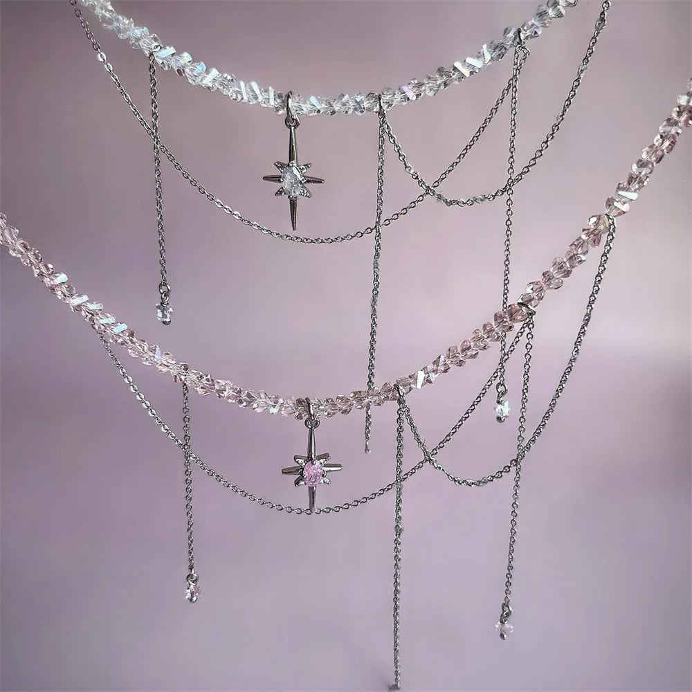 Crystal Star Pendant Tassel Necklace Jewelry