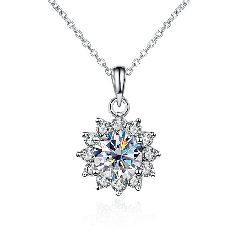 Butterflykiss In 925 Sterling Silver Sunflower Pendant Necklace For Women 1.0CT VVS1 Moissanite Diamond Wedding Jewelry Gift