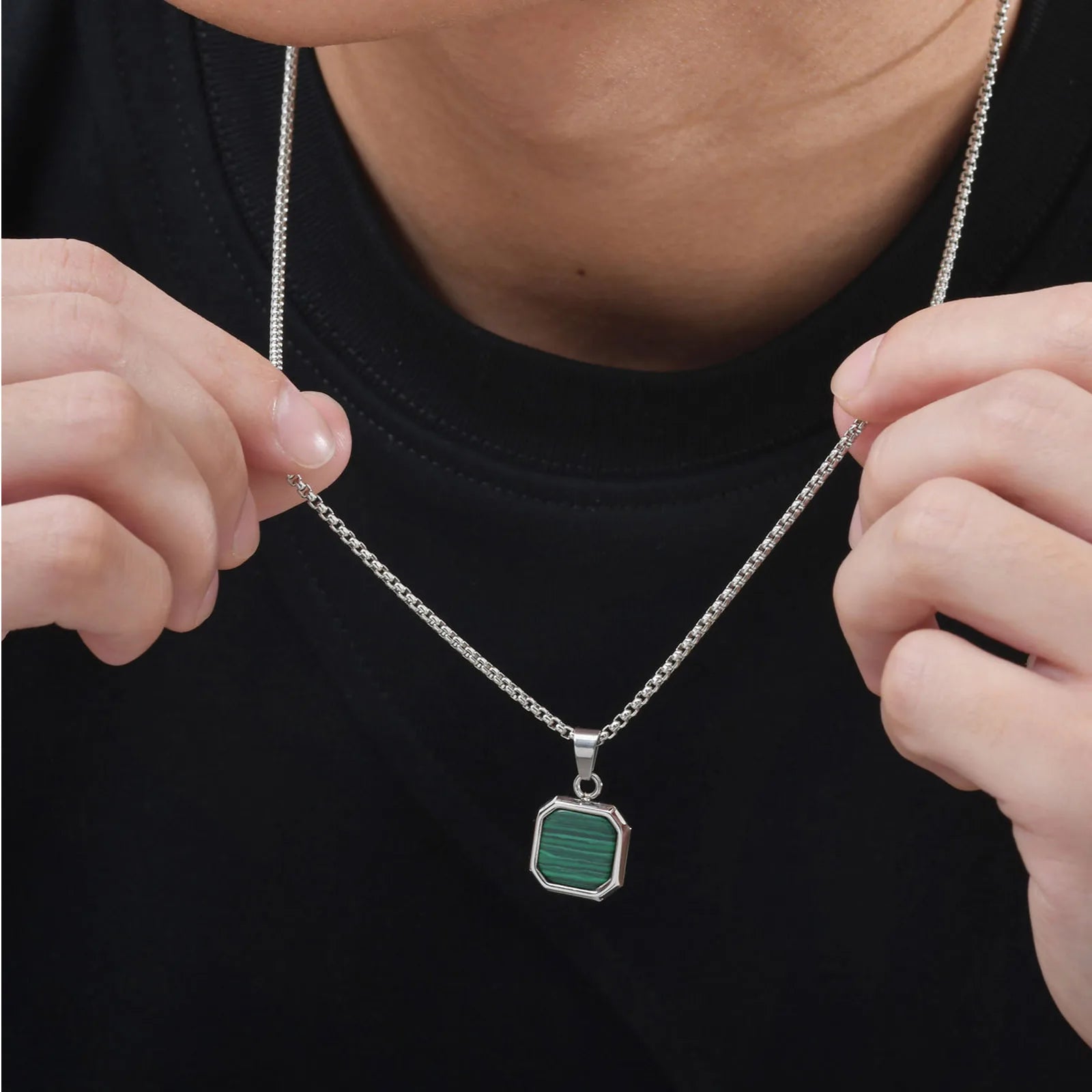 Natural Stone and Stainless Steel Hip Hop Pendant Necklace for Men