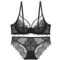Logirlve Sexy Brassiere Transparent Ultrathin Bra Panty Set Push up Embroidery Underwear Set Plus Size Bras Women Lace Lingerie - Charlie Dolly