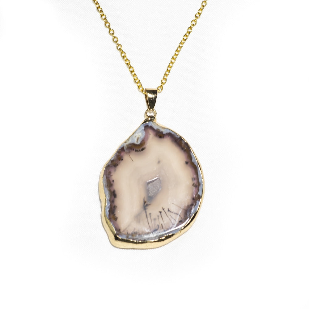 Fashion Irregular Magic Agate Piece Crystal Color Quartz Stone Natural Gold Pendant Necklace Jewelry Reiki Healing Gift