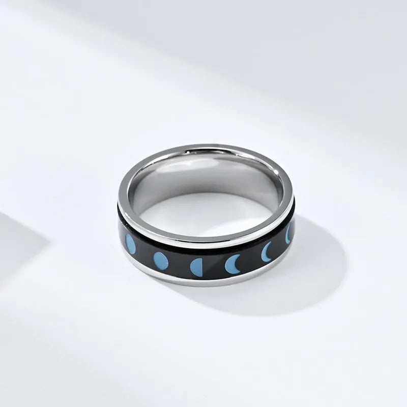 Moon Phase Spinner Ring, Stainless Steel Fidget Witchy Amulet