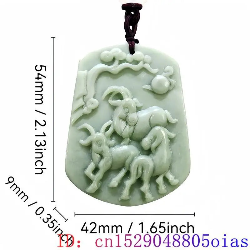 Natural Green Jade Sheep Pendant Necklace, Real Jade Boho Zodiac Talisman