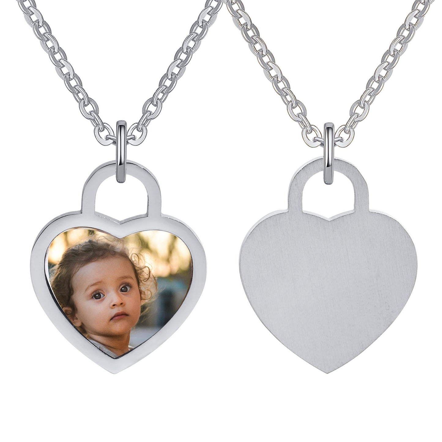 Vnox Free Personalize Photo Picture Necklaces for Women,Stainless Steel Heart Waterdrop Pendant Collar,Custom Engrave Gift