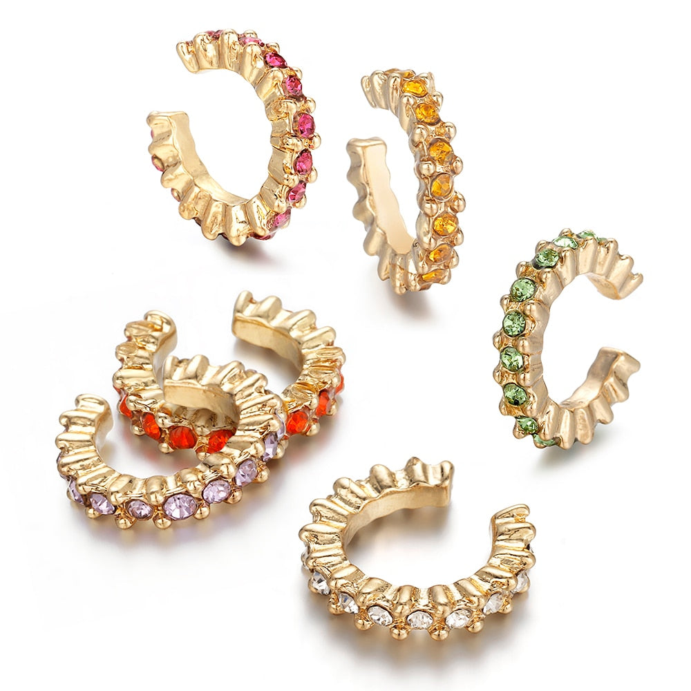 2023 New Fashion Pearl Ear Cuff Bohemia Stackable C Shaped CZ Rhinestone Small Earcuffs Clip Earrings for Women Wedding Jewelry