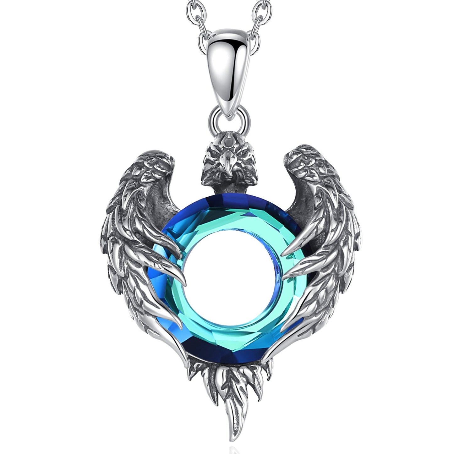 Eudora Real 925 Sterling Silver Eagle Necklace Luxury Austrian Crystal Amulet Pendant Men Women Exquisite Jewelry Party Gift