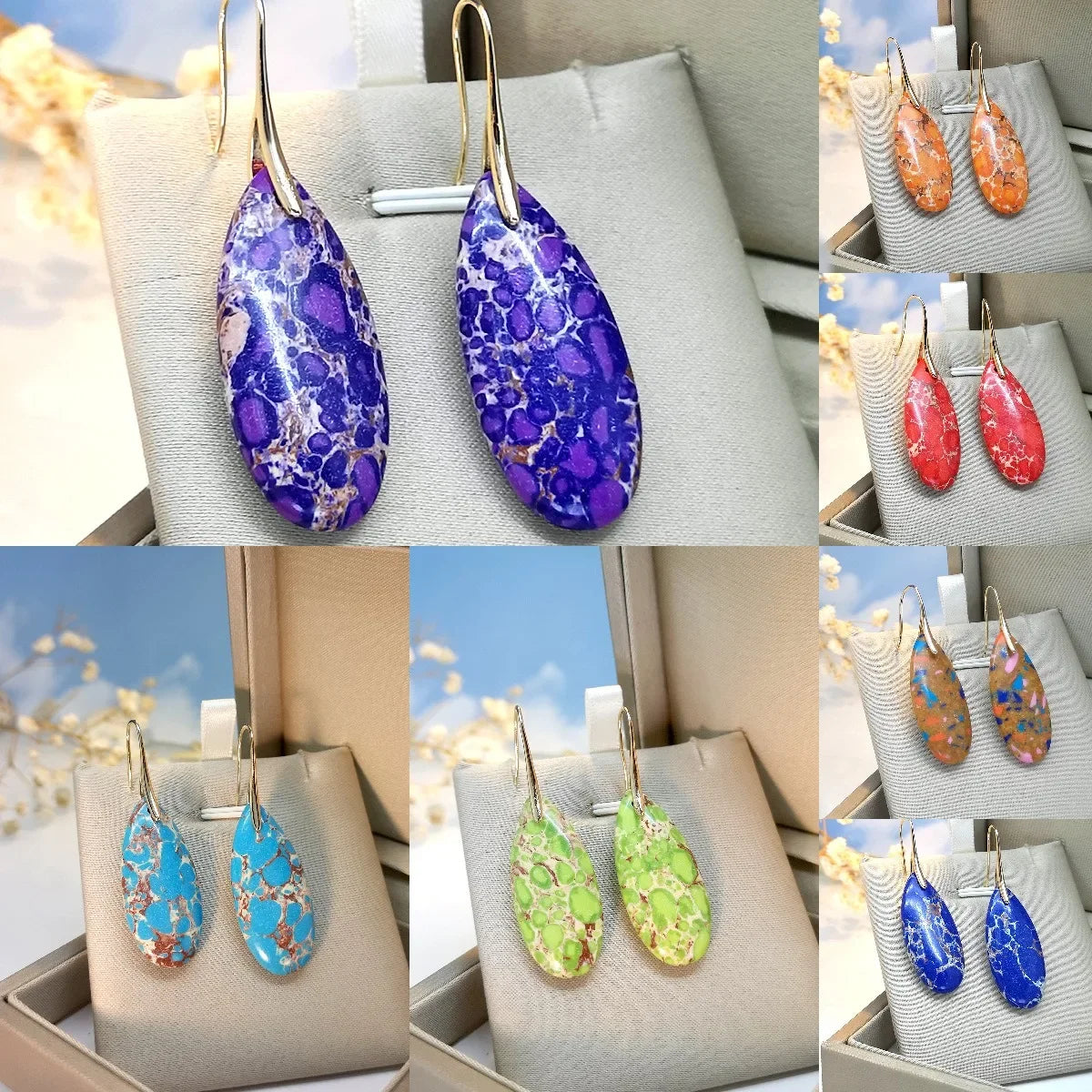 Bohemian Emperor Stone Droplet Pendant Earrings Natural Stone Jewelry Earrings for Women Vintage Luxury Boho Earring Jewelry - Charlie Dolly
