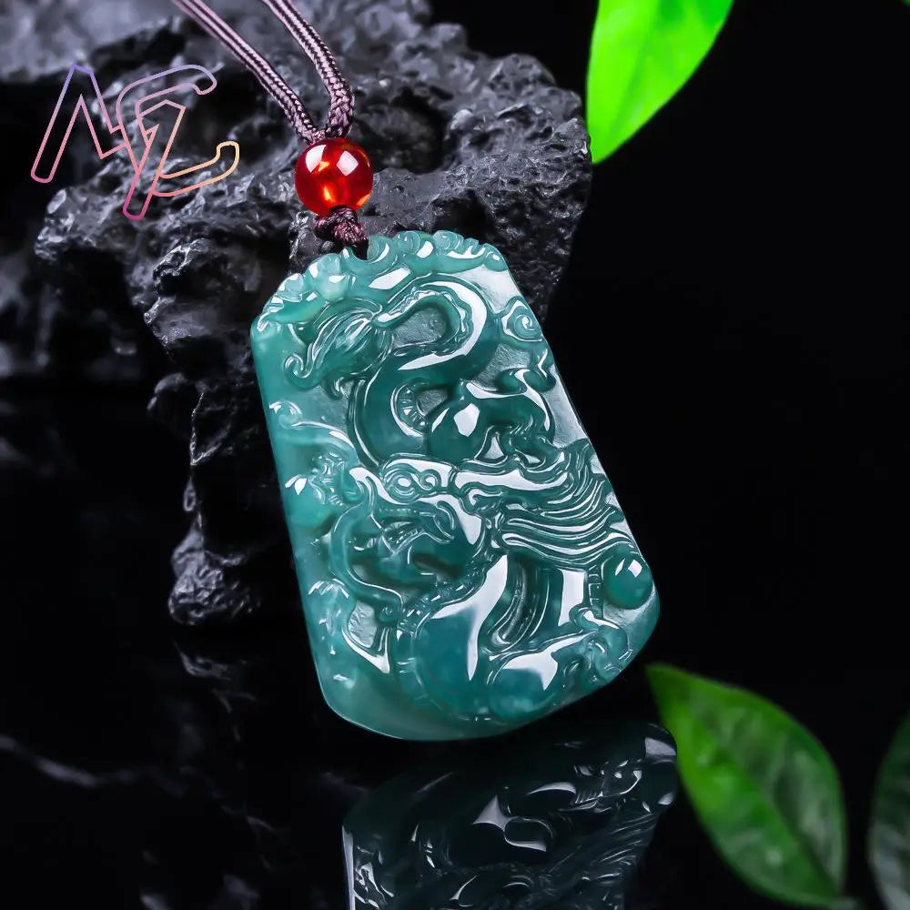 Real Myanmar Jadeite Dragon Pendant Necklace, Luxury Vintage Lucky Talisman
