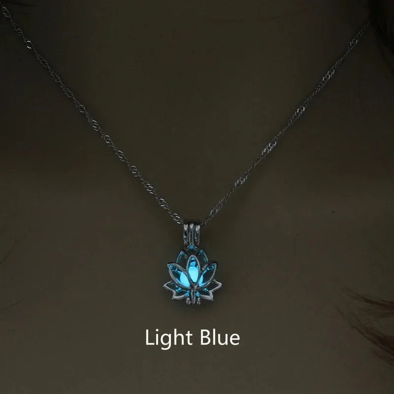 Glow-in-the-Dark Moon Lotus Pendant, Luminous Spiritual Talisman