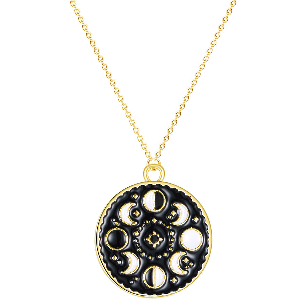 Black Enamel Moon Phase Choker Necklace, Gothic Witchy Celestial Talisman